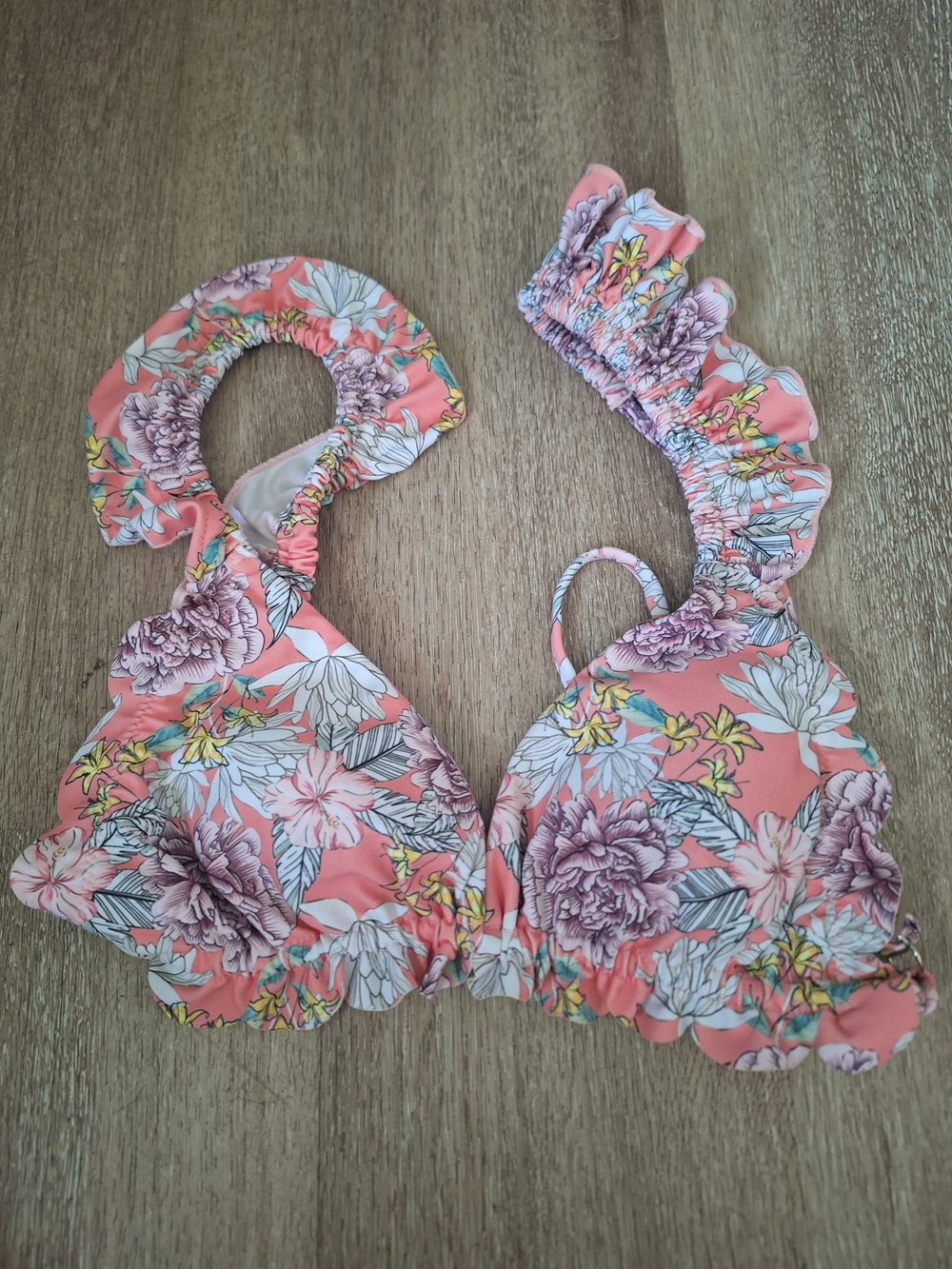 Floral Ruffle Bikini Top - Coral Pink